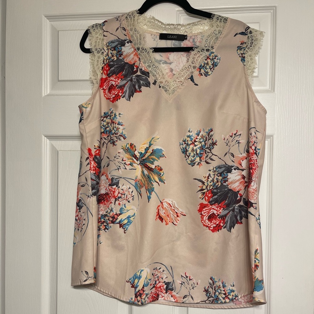 Floral Sleeveless Top - Cream and Red